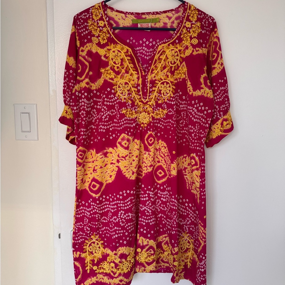 Boho Embroidered Pink & Yellow Dress